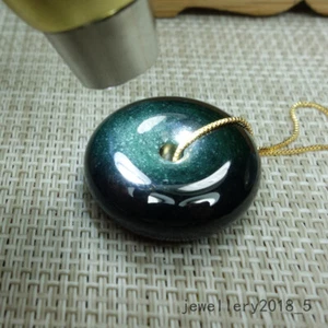 Certified Black Green Burma 100% natural A jadeite jade Donut Pendant~墨翠 平安扣 - Picture 1 of 22