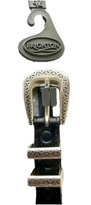Brighton Herren Schwarz Leder Gürtel Gr. 42 # 39103 mit Silber Taper Ornamenten Neu mit Etikett - Bild 1 von 5