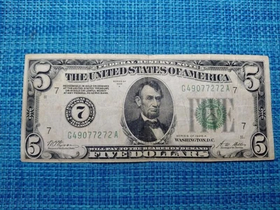 🇺🇸 US 5 Dollars Federal Reserve 1928 A  FINE Chicago GOLD FR-1951G 103025-1 - Image 1 of 3