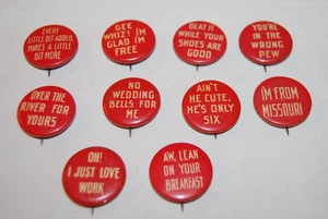 Antique Lot of 10  Perfection Cigarette Tobacco Pinback  RED Pin Slogan Buttons - Picture 1 of 2