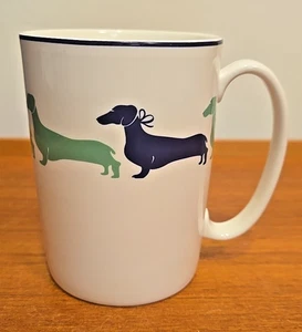Kate Spade Lenox Wickford Dachshund Porcelain Coffee Cup 6 Green/1 Blue Dogs - Picture 1 of 7