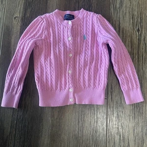 POLO Ralph Lauren Pink Cable Knit Button Up Cardigan Sweater Toddler Girls 4 4T - Picture 1 of 6
