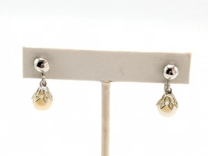 Silver Tone Faux Pearl Dangle Earrings Clip On - Picture 1 of 11