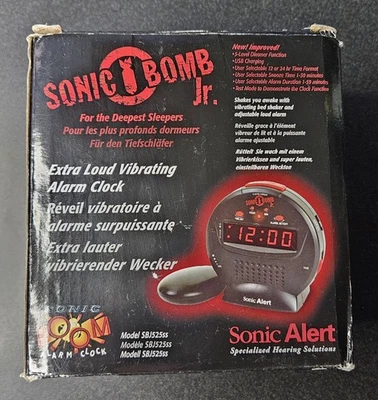 NEW Sonic Alert Grey/Red Sonic Bomb Junior Alarm  w/ Bed Shaker Vibrating Alarm - Image 1 of 3
