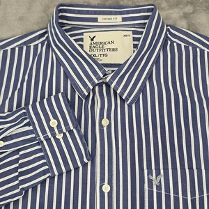 American Eagle Outfitters Shirt Mens 2XL Blue White Striped Vintage Fit No 77 - Picture 1 of 17