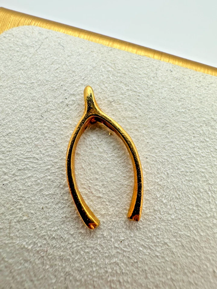 Insignia solapa esmaltada alfiler Wishbone dorado buena suerte joyería vintage coleccionable 🍀 Foto 1 de 1