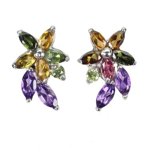 925 Sterling Silver Earrings Marquise Citrine Amethyst Peridot Gemstone Jewelry - Picture 1 of 13