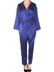 Springfield Kleid Jumpsuit Damen Größe 40 S Small Blau Satin Kimono Langarm - Bild 1 von 14