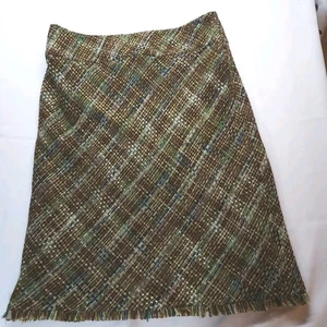 Selene Sport gewebter braun grün Midi Fransen Rock 22W/2X Retro kariert - Bild 1 von 6