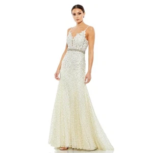 NEW NWT Mac Duggal A79341 Applique Sleeveless Gown Ivory Size 16 - Imagen 1 de 10