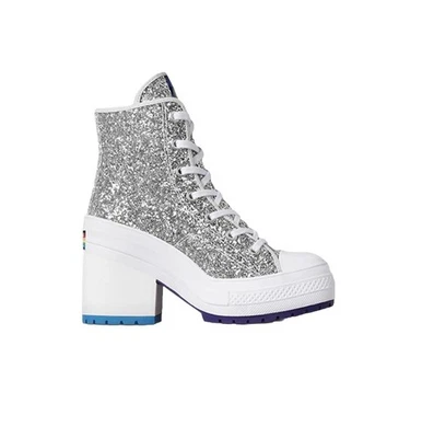 CONVERSE CHUCK 70 DE LUX PAIETTES ARGENTO HI Sneakers Con Tacco Tg 42 - Imagen 1 de 4