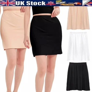 Ladies Summer Plain Anti Cling Waist Half Slip Underskirt Petticoat Under Dress - Picture 1 of 15