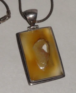 Vintage Sterlingsilber Halskette ~ Karamell Geode ~ 4,5" Rechteck poliert & roh - Bild 1 von 7