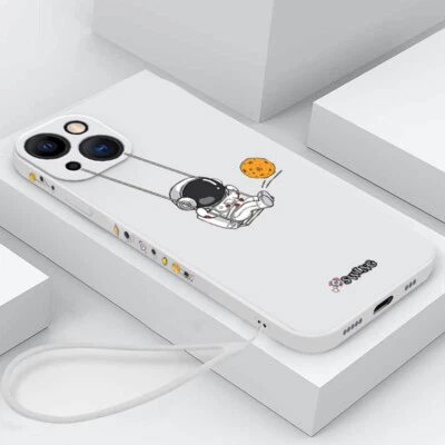 MARKENLOS Swing Astronaut Lanyard Case For iPhone 14 12 11 13 Pro Max XS XR 8 7 Soft Cover