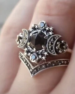Triple goddesses maiden mother &Crone Ring Set Wiccan Full Waning Moon Size 10 - Picture 1 of 6