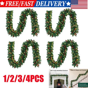 10ft Wreath Garland with Lights Fireplace Wreath Stair Christmas Decorations USA - Picture 1 of 19