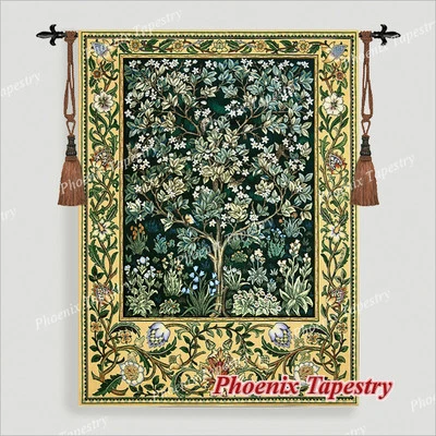 LARGE William Morris Tree of Life Fine Art Tapestry Wall Hanging, GREEN 55"x41" - Image 1 of 4