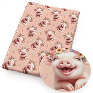 Pig piglet laughing 100% Cotton fabric 20x55" 1262043 Bright vibrant colors - Picture 1 of 2