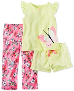 Carter's Girls 3-Pcs Butterfly Set; Floral Pants, Shorts & Top; Yellow/Pink (5) - Picture 1 of 1