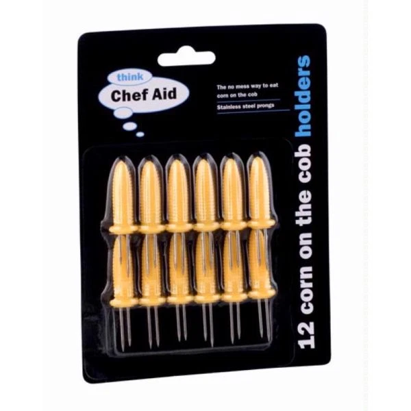 Chef Aid Corn on the Cob Forks Holders Stainless Steel Yellow Handle Pack of 12 - Image 1 of 1