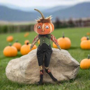 Arte popolare primitiva Halloween Kermit bambola zucca Joe Spencer 16" - Foto 1 di 2