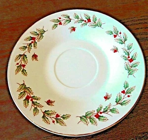 World Bazaars Holly Berry Christmas Saucer 6" Gold Trim - Picture 1 of 3