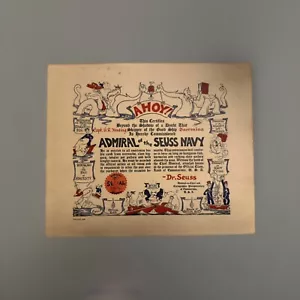 Dr. Seuss Navy 1936 Essomarine Certificate esso First Edition Admiral Seuss Navy - Picture 1 of 9