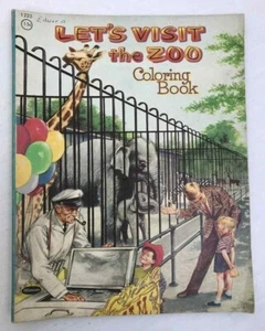 1950’s Coloring Book Let’s Visit The Zoo Ephemeral Mid Century Craft Animals - Picture 1 of 6