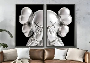 Juego de 2 piezas de arte facial Kaws plateadas lienzo pared decoración del hogar galería de retratos  - Imagen 1 de 8