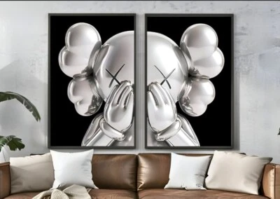 Set of 2 Silver Kaws face art Pieces canvas wall home decor Portrait Gallery  - Image 1 of 4
