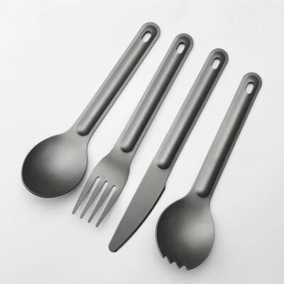 Portable Ultralight Titanium Tableware Long Handle Spoon Fork Outdoor EDC Kits - Image 1 of 4