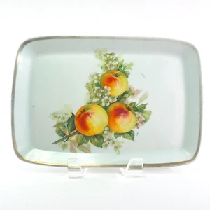 Bandeja de baratijas Three Crown Alemania 6x9” plato de cerámica diseño melocotón borde dorado vintage - Imagen 1 de 8