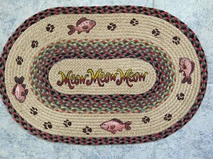 MEOW MEOW MEOW Cat Fish Paws Jute Fiber Oval Earth Rug 20'X30" - Picture 1 of 1