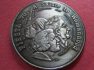 1970 St. Jude A SALUTE TO WOMANHOOD Oxidized Silver Mardi Gras Doubloon - Picture 1 of 2