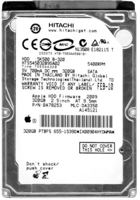 Hitachi Travelstar 5K500.B HTS545032B9SA02 320GB 5400RPM 8MB SATA II 2.5" Inch - Image 1 of 3