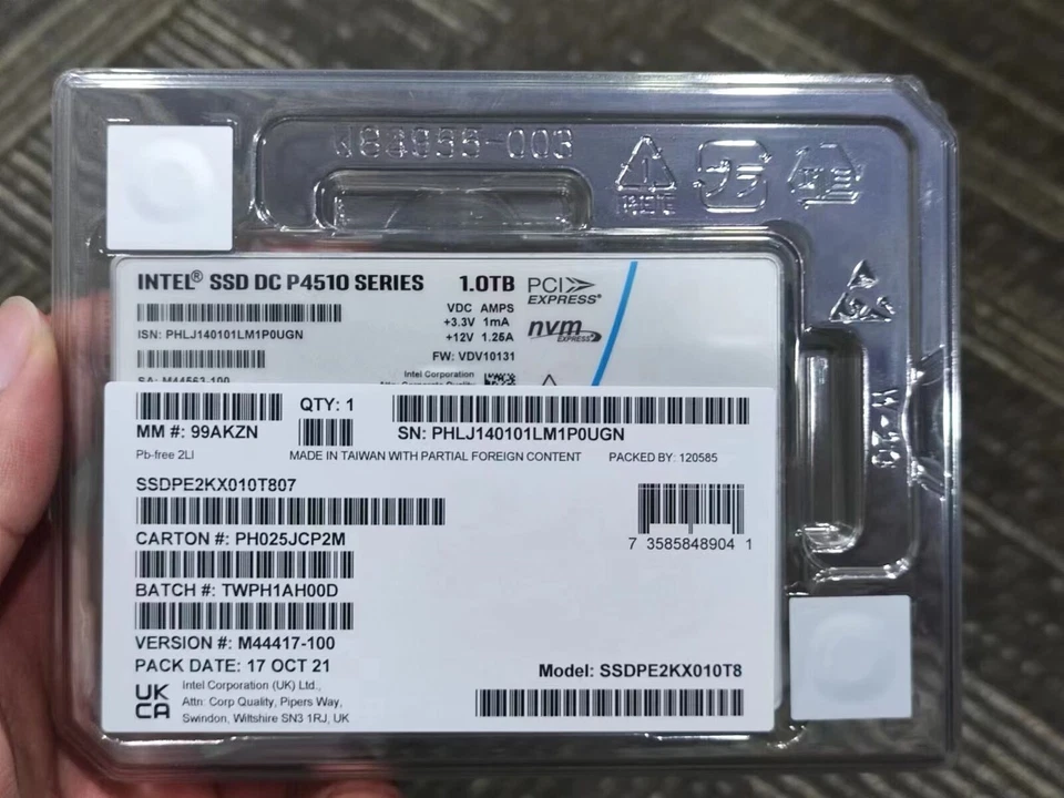 New Intel 1TB SSD P4510 Series DC NVME U.2 2.5" SSDPE2KX010T8 Solid State Drive - Image 1 of 1