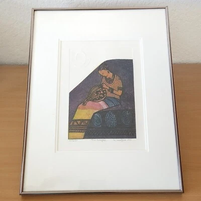 MATHIAS MULEME The Crafter 1995 artista Intaglio obra de arte original firmada 20 x 15 Foto 1 de 4
