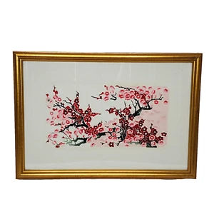 Floral Art Framed Wall Hanging Decor Painted Cut Paper Chinese Cherry Blossoms - Picture 1 of 7