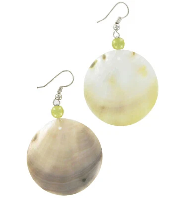 Висячие серьги из натурального перламутра с зелеными бусинами 1 1/2 дюйма - Изображение 1 из 2