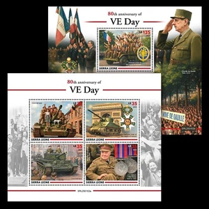 Estampillas VE Day Winston Churchill Charles de Gaulle MNH 2025 Sierra Leona M/S +S/S - Imagen 1 de 3