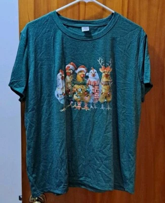 Womens Chicken Top Tee T-Shirt Tees Christmas Farm Chickens Hens XXL Green - Image 1 of 4