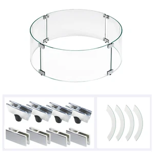 American Fireglass Round Fire Pit Wind Flame Guard Tempered Glass 23" diameter - Picture 1 of 10
