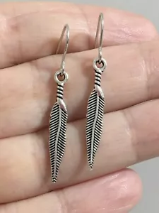 Silver Feather Charm Simple Earrings Stainless Steel Hooks! - Picture 1 of 7
