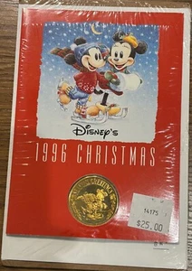 Disney's 1996 Weihnachtskarte mit Bronze PP Qualität Münze Mickey Minnie Mouse - Bild 1 von 1