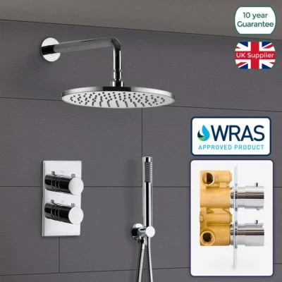 BATHROOM REPUBLIC 2 DIAL 2 WAY ROUND CONCEALED THERMOSTATIC MIXER VALVE ABS SHOWER HAND HELD KIT