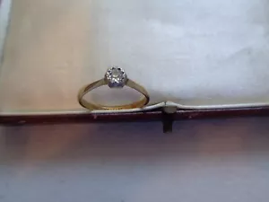 Antique 18ct gold+plat Diamond engagement ring.Dia 0.10pts.Size L. Used. - Picture 1 of 16