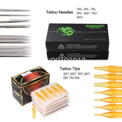 DRAGONHAWK 100 Pieces Mixed Tattoo Needles 100 x COUNTS OF ASSORTED TATTOO DISPOSABLE TIPSE