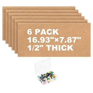16.93 x 7.87 Cork Board Tiles 6 Pack Square Cork Board Bulletin Board 0.47" T... - Picture 1 of 6