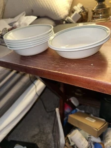 Set of 5 Corelle Corning ROSEMARY Pattern Double Green Stripe FRUIT BERRY BOWLS - Picture 1 of 2