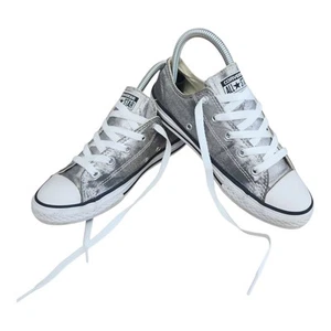 Converse Sneakers Silver Chuck Taylor All Star Youth Kids 3 Low Top Metallic - Picture 1 of 9
